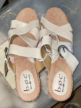 b.o.c. Women's White Crisscross Buckle Sandals
